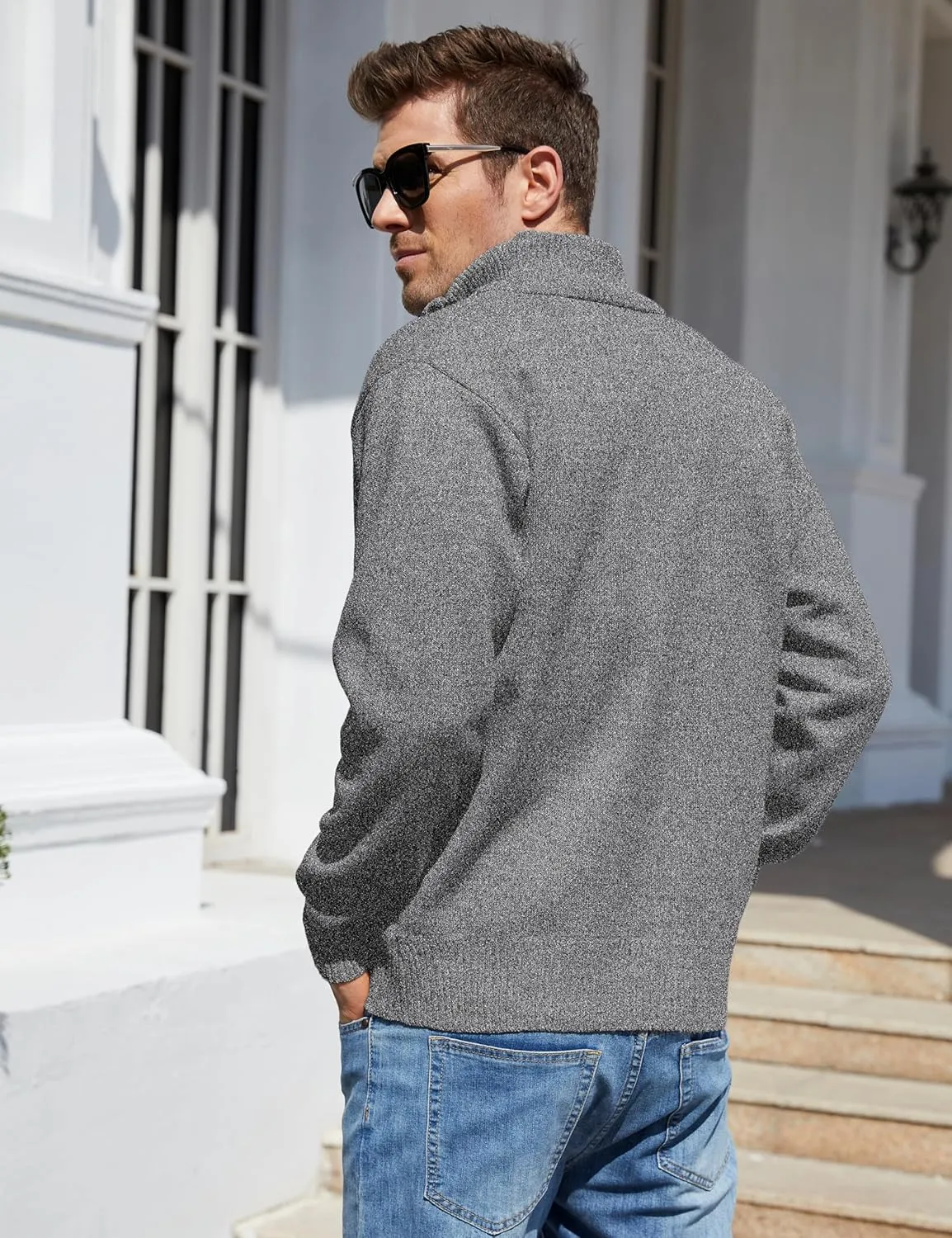 Yeokou Men's Casual Slim Full Zip Thick Knitted Cardigan Sweaters with Pockets