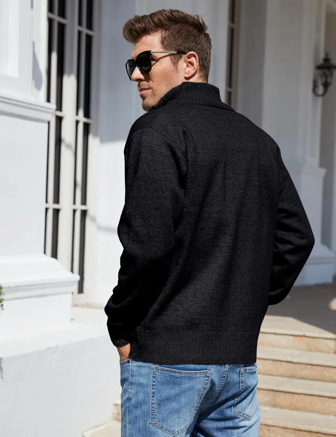 Yeokou Men's Casual Slim Full Zip Thick Knitted Cardigan Sweaters with Pockets