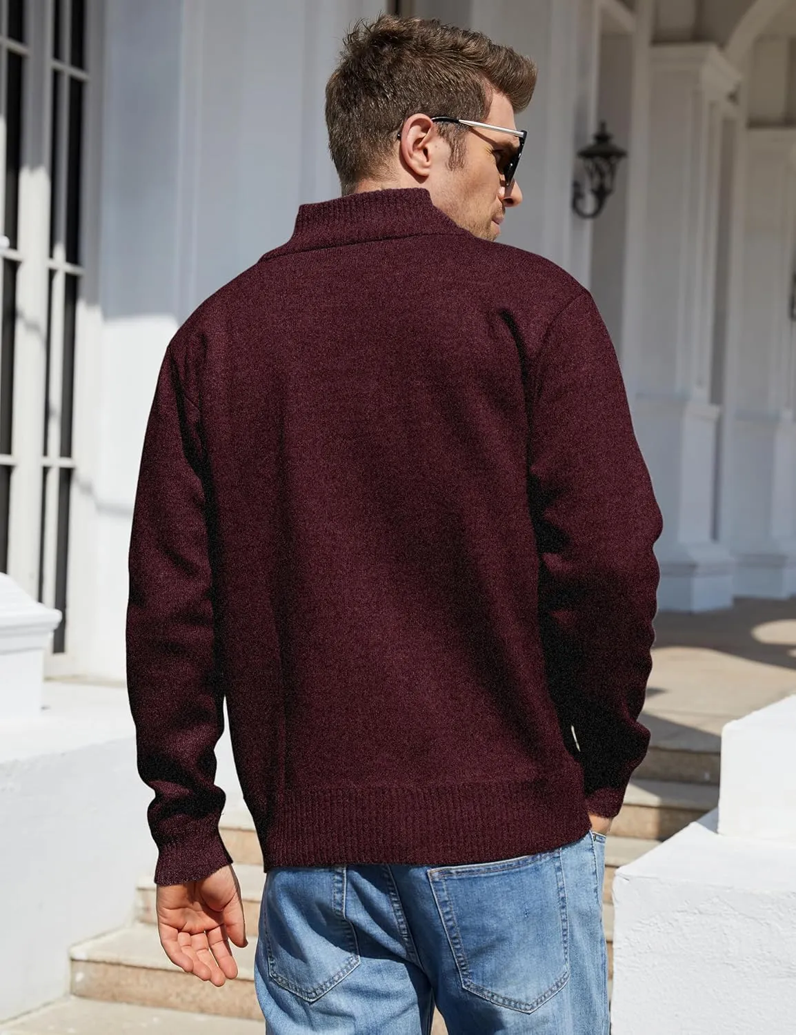 Yeokou Men's Casual Slim Full Zip Thick Knitted Cardigan Sweaters with Pockets