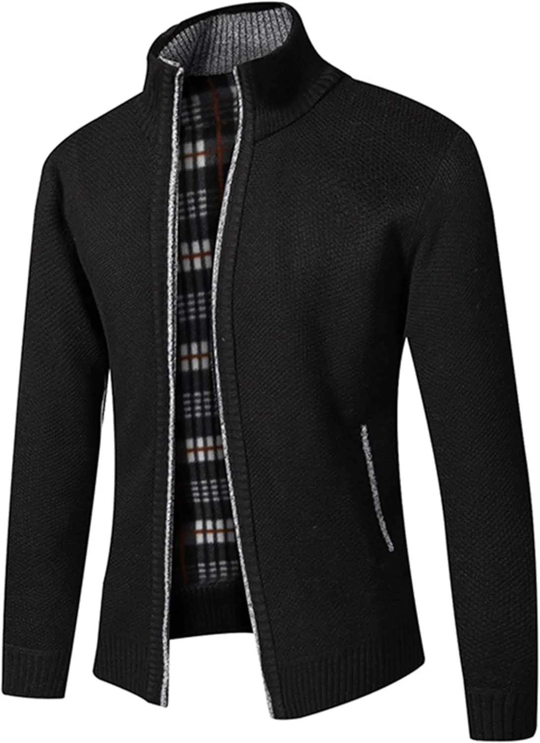 Yeokou Men's Casual Slim Full Zip Thick Knitted Cardigan Sweaters with Pockets