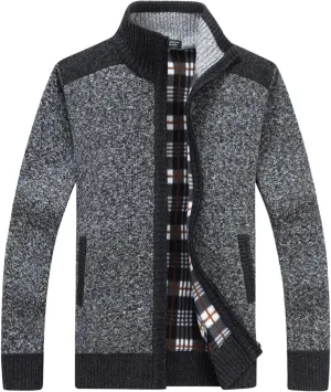 Yeokou Men's Casual Slim Full Zip Thick Knitted Cardigan Sweaters with Pockets
