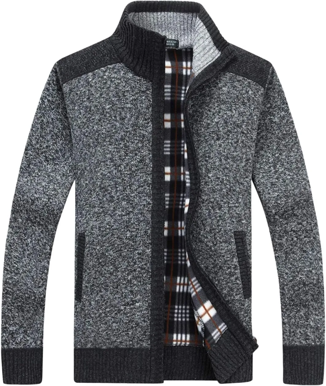 Yeokou Men's Casual Slim Full Zip Thick Knitted Cardigan Sweaters with Pockets