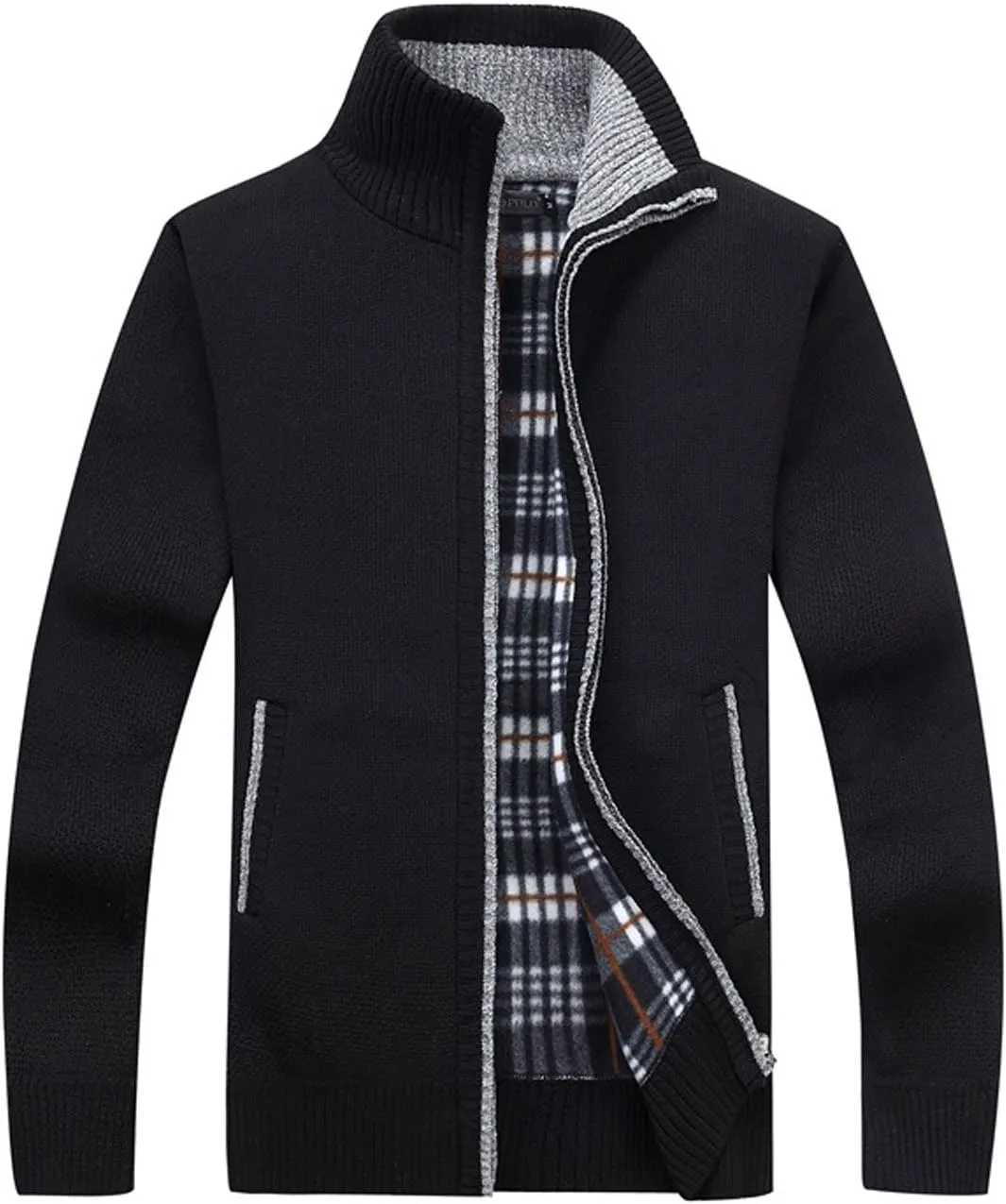 Yeokou Men's Casual Slim Full Zip Thick Knitted Cardigan Sweaters with Pockets