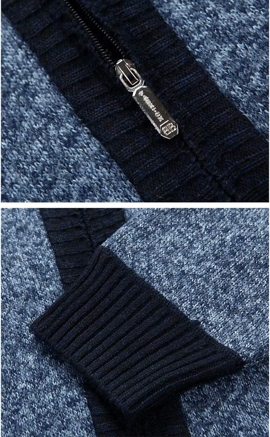 Yeokou Men's Casual Slim Full Zip Thick Knitted Cardigan Sweaters with Pockets