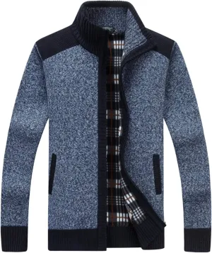 Yeokou Men's Casual Slim Full Zip Thick Knitted Cardigan Sweaters with Pockets