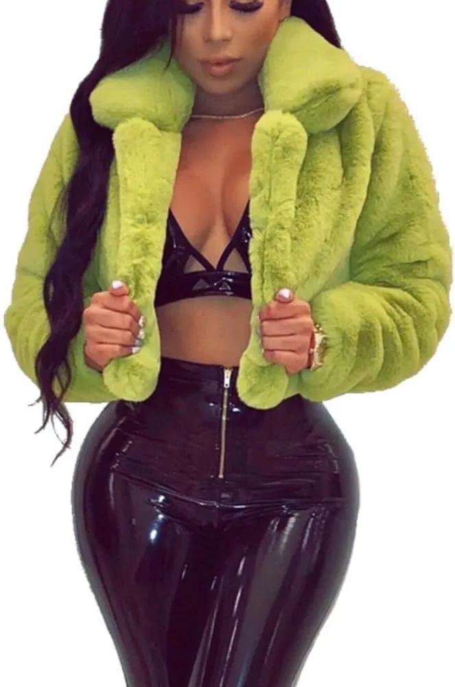 Yeshire Womens Fluffy Faux Fur Coat Cropped Jacket Puffer Jacket Open Front Winter Warm Fuzzy Teddy Jacket
