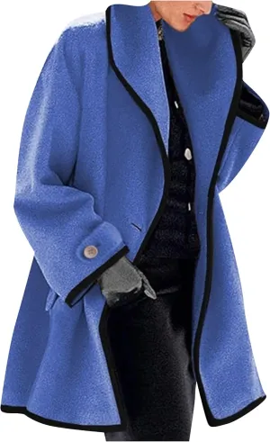 YMING Womens Wool Blend Hooded Trench Coat Winter Single Button Jackets Oversized Shawl Collar Outerwear with Pockets