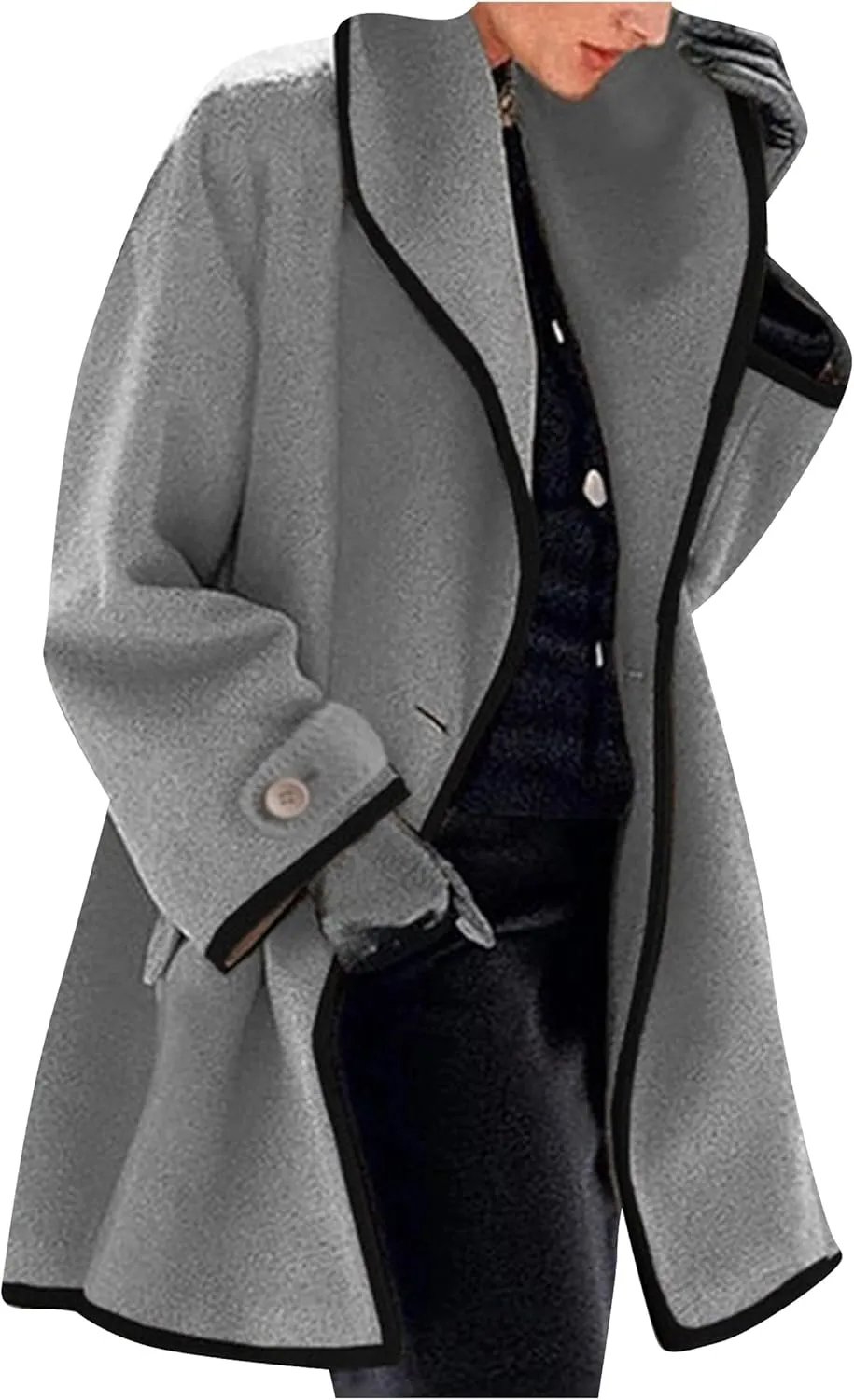 YMING Womens Wool Blend Hooded Trench Coat Winter Single Button Jackets Oversized Shawl Collar Outerwear with Pockets