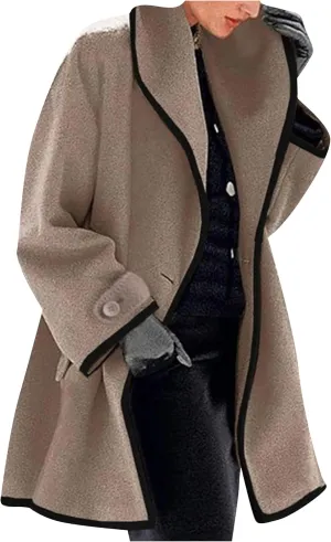 YMING Womens Wool Blend Hooded Trench Coat Winter Single Button Jackets Oversized Shawl Collar Outerwear with Pockets