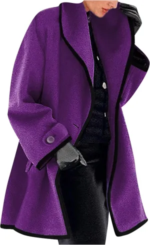 YMING Womens Wool Blend Hooded Trench Coat Winter Single Button Jackets Oversized Shawl Collar Outerwear with Pockets