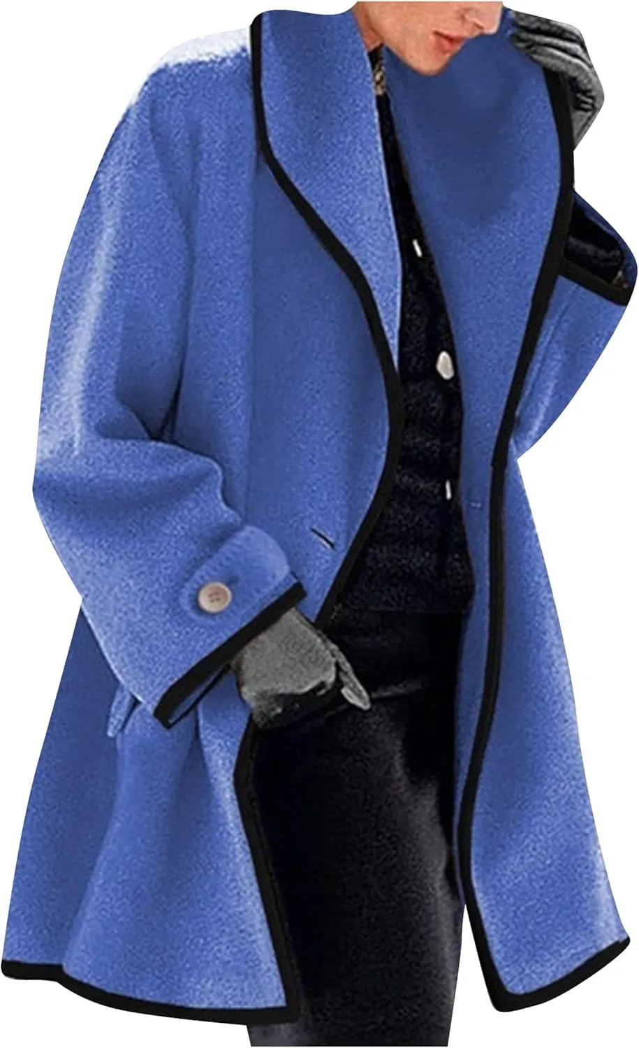 YMING Womens Wool Blend Hooded Trench Coat Winter Single Button Jackets Oversized Shawl Collar Outerwear with Pockets