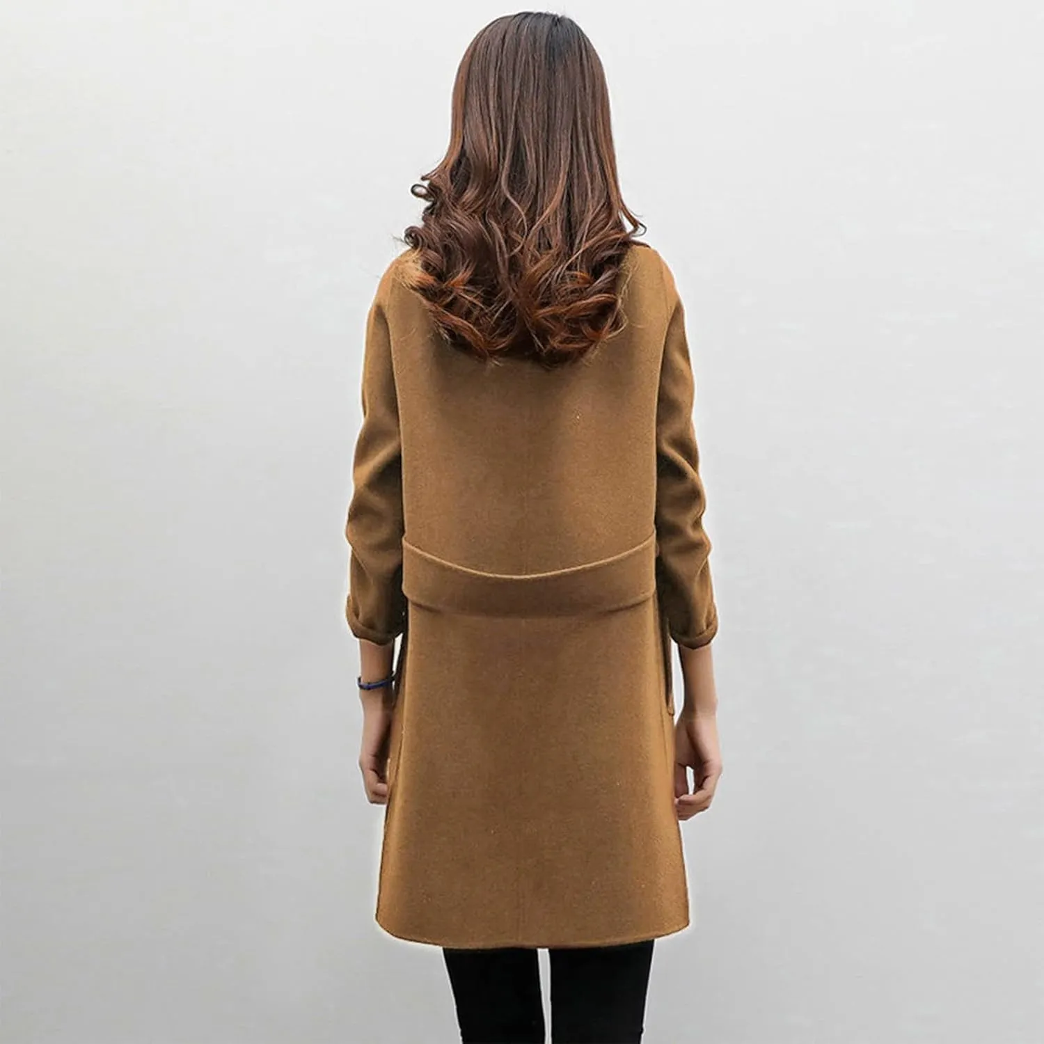 YRAETENM Womens Long Double Breasted Coats Elegant Elegant Notch Collar Wool Blend over Coat Fall Winter Trench Coat Outwear