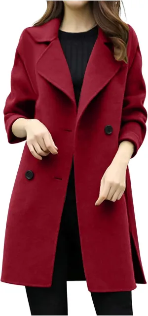 YRAETENM Womens Long Double Breasted Coats Elegant Elegant Notch Collar Wool Blend over Coat Fall Winter Trench Coat Outwear