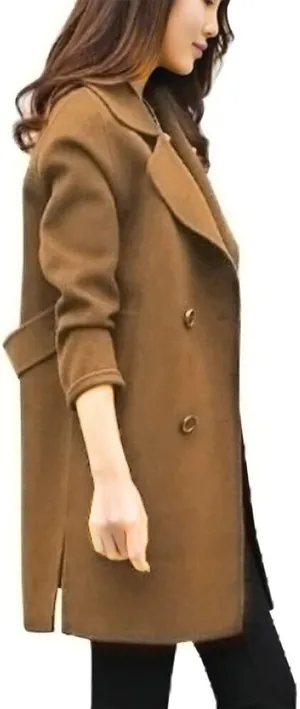 YRAETENM Womens Long Double Breasted Coats Elegant Elegant Notch Collar Wool Blend over Coat Fall Winter Trench Coat Outwear