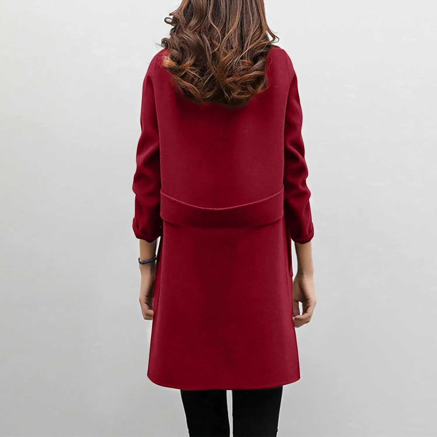 YRAETENM Womens Long Double Breasted Coats Elegant Elegant Notch Collar Wool Blend over Coat Fall Winter Trench Coat Outwear
