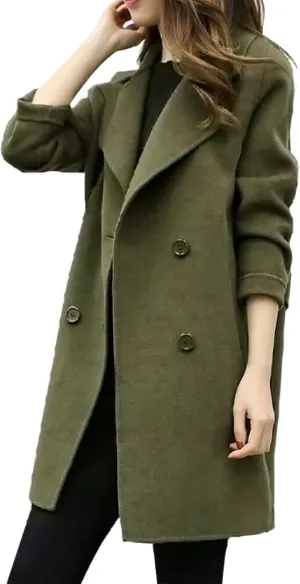 YRAETENM Womens Long Double Breasted Coats Elegant Elegant Notch Collar Wool Blend over Coat Fall Winter Trench Coat Outwear