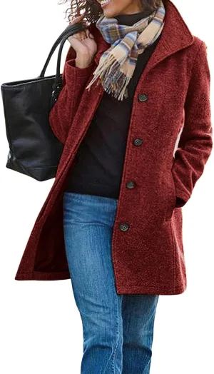 ZOCAVIA Womens Winter Trench Coat Wool Blend Mid Long Pea Coats Lapel Single Breasted Coat Wool Blazer Jacket Outerwear