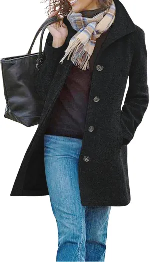 ZOCAVIA Womens Winter Trench Coat Wool Blend Mid Long Pea Coats Lapel Single Breasted Coat Wool Blazer Jacket Outerwear