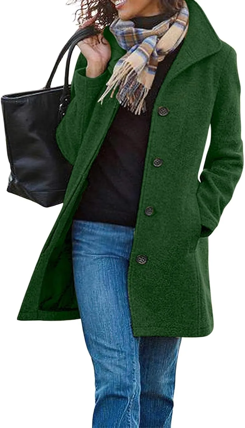 ZOCAVIA Womens Winter Trench Coat Wool Blend Mid Long Pea Coats Lapel Single Breasted Coat Wool Blazer Jacket Outerwear