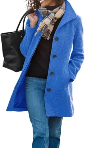 ZOCAVIA Womens Winter Trench Coat Wool Blend Mid Long Pea Coats Lapel Single Breasted Coat Wool Blazer Jacket Outerwear