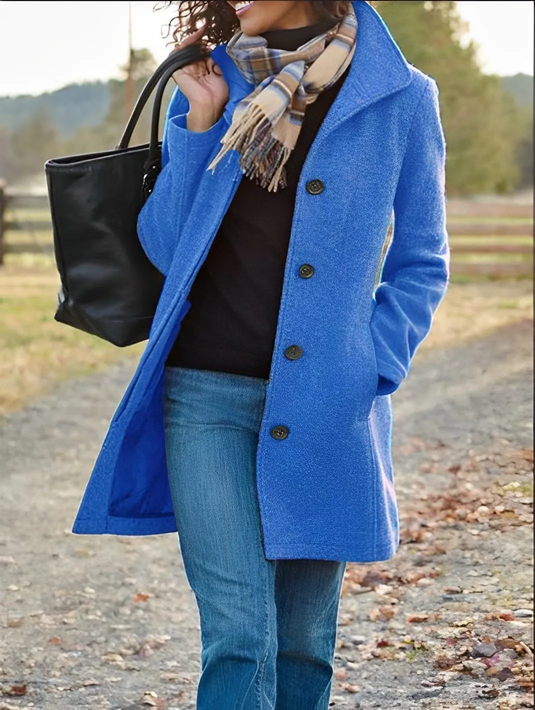 ZOCAVIA Womens Winter Trench Coat Wool Blend Mid Long Pea Coats Lapel Single Breasted Coat Wool Blazer Jacket Outerwear