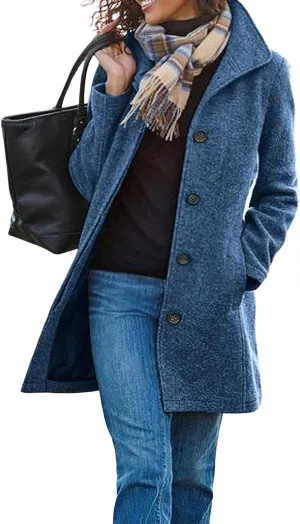 ZOCAVIA Womens Winter Trench Coat Wool Blend Mid Long Pea Coats Lapel Single Breasted Coat Wool Blazer Jacket Outerwear