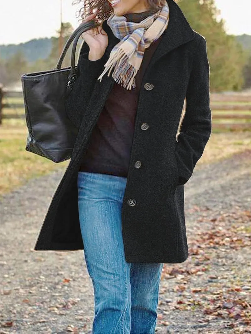 ZOCAVIA Womens Winter Trench Coat Wool Blend Mid Long Pea Coats Lapel Single Breasted Coat Wool Blazer Jacket Outerwear