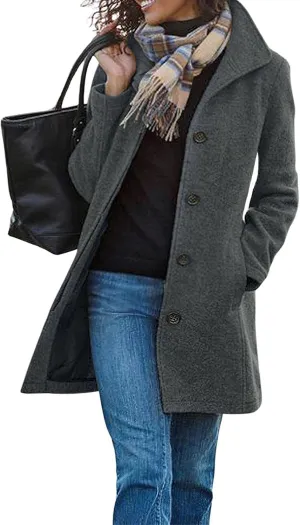 ZOCAVIA Womens Winter Trench Coat Wool Blend Mid Long Pea Coats Lapel Single Breasted Coat Wool Blazer Jacket Outerwear